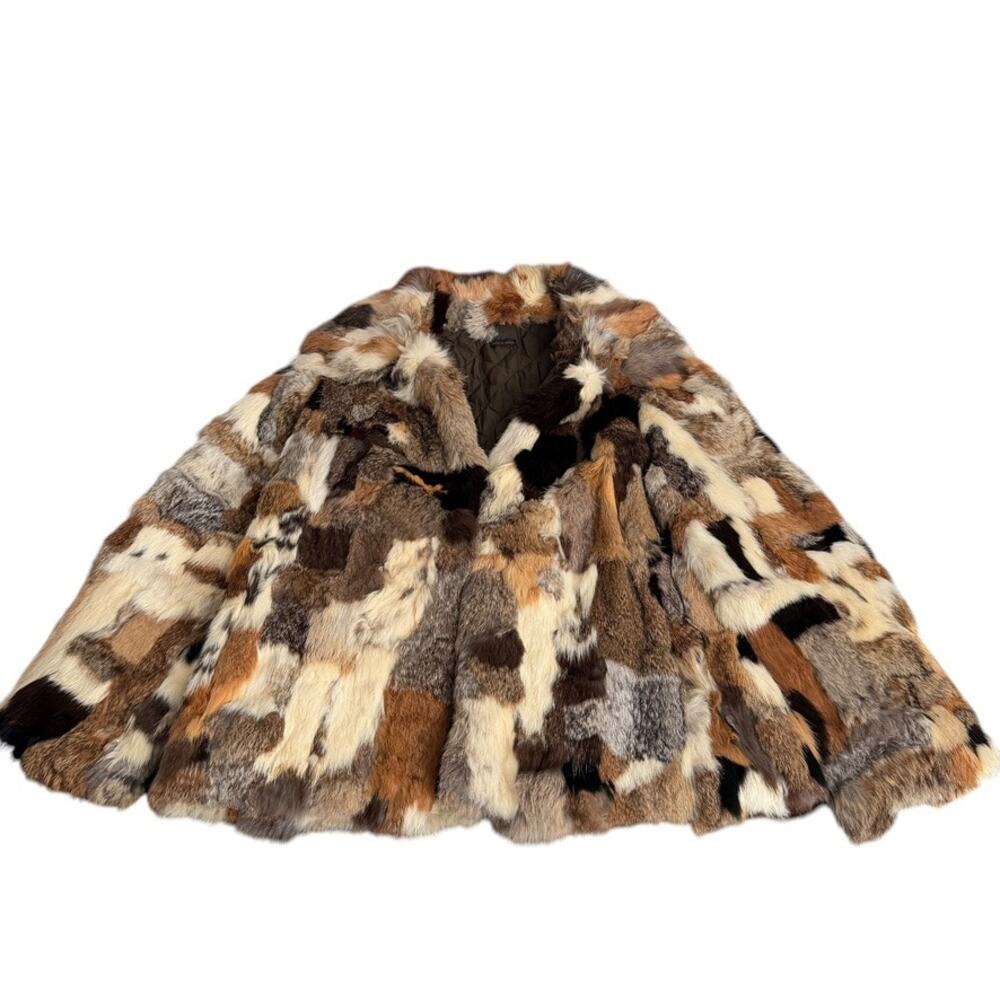 Cape Womens Size M Multicolor Real Fur Patchwork Open Front Shrug 1980s Boho